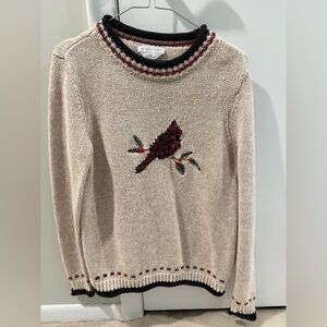 Vintage Christopher & Banks Beige Sweater with hand embroidered Cardinal Motif